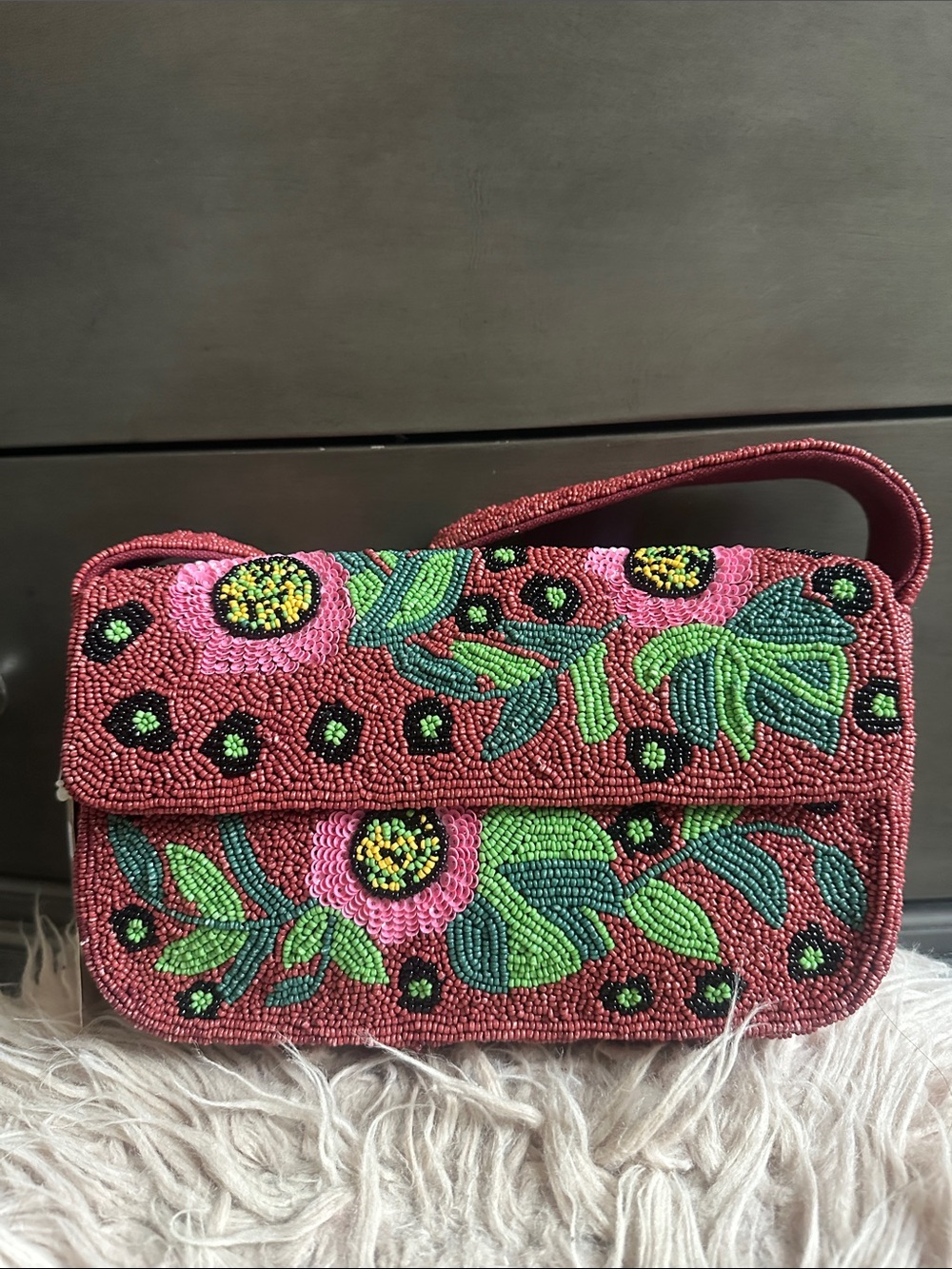 American and Beyond Hand-Beaded Floral Clutch/ shoulder bag